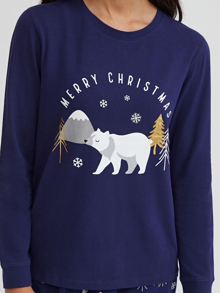 Society 8 Navy Forest Polarbear Matching Family Christmas Forest PJ Set - Image 5 of 5