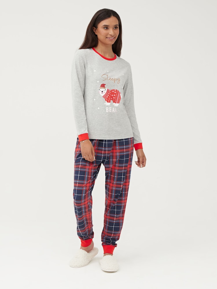 Society 8 Red Bearly Awake Matching Family Bear Christmas PJ Set - Image 1 of 5 Society 8 Red Bearly Awake Matching Family Bear Christmas PJ Set - Image 1 of 5