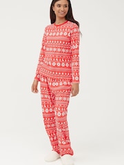 Society 8 Mix Red Matching Family Fairisle Christmas PJ Set - Image 2 of 5