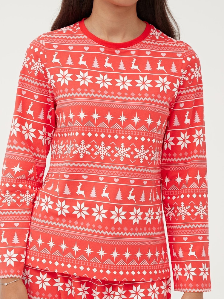 Society 8 Mix Red Matching Family Fairisle Christmas PJ Set - Image 5 of 5