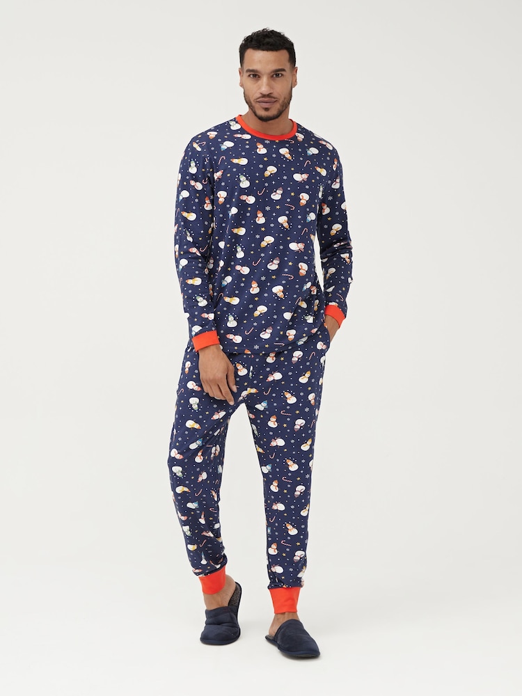 Society 8 Navy Snowman Matching Family Snowman Christmas PJ Set - Image 2 of 5
