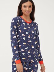 Society 8 Navy Snowman Matching Family Snowman Christmas PJ Set - Image 4 of 5