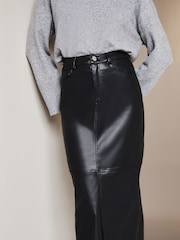 Lipsy Black Faux Leather Split Hem Midi Skirt - Image 3 of 4