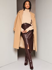 Lipsy Berry Red Faux Leather Split Hem Midi Skirt - Image 3 of 4