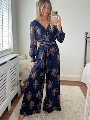 Style Cheat Navy Floral Carly Wide Leg Wrap Jumpsuit - Image 1 of 4