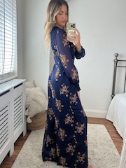 Style Cheat Navy Floral Carly Wide Leg Wrap Jumpsuit - Image 3 of 4