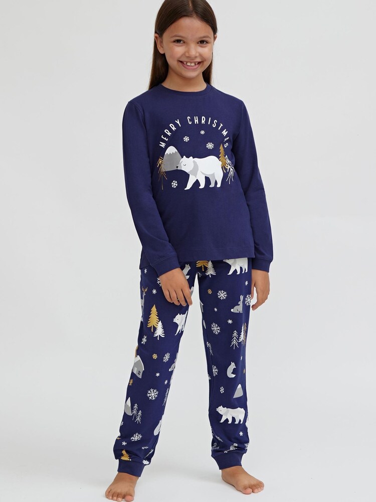 Society 8 Navy Forest Polarbear Matching Family Christmas Forest PJ Set - Image 2 of 5