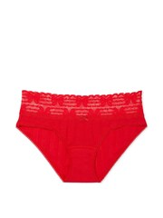 Victoria's Secret Lipstick Red Lace Waist Cotton Pointelle Hipster Knickers - Image 1 of 1