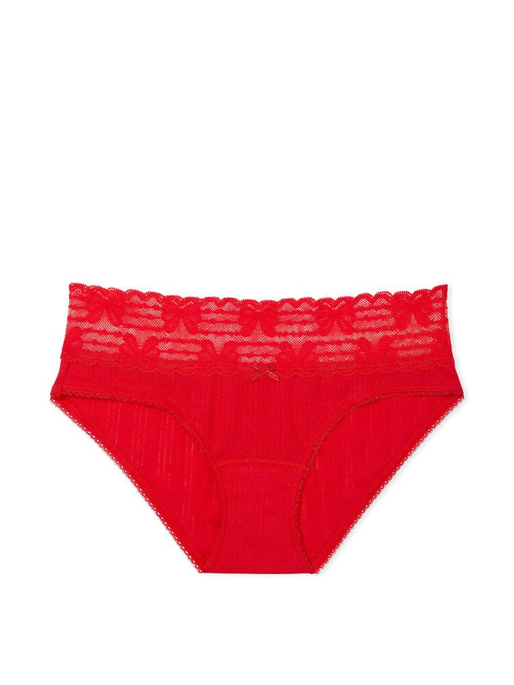 Victoria's Secret Lipstick Red Lace Waist Cotton Pointelle Hipster Knickers - Image 1 of 1