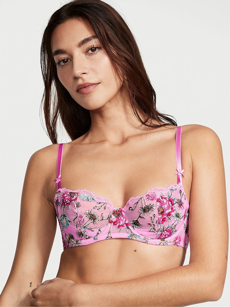 Victoria's Secret Pink Chiffon Unlined Balcony Embroidered Demi Bra - Image 1 of 3