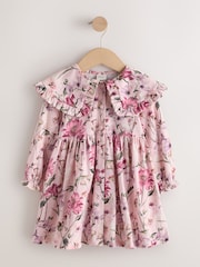 Pale Pink Floral Long Sleeve Collar Dress (3mths-7yrs) - Image 1 of 4