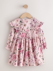 Pale Pink Floral Long Sleeve Collar Dress (3mths-7yrs) - Image 2 of 4