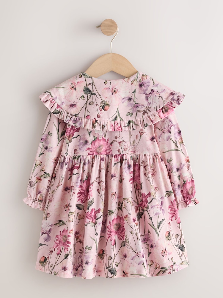 Pale Pink Floral Long Sleeve Collar Dress (3mths-7yrs) - Image 2 of 4