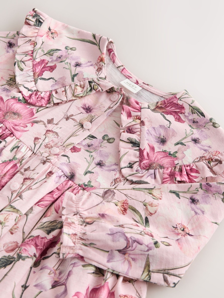 Pale Pink Floral Long Sleeve Collar Dress (3mths-7yrs) - Image 4 of 4