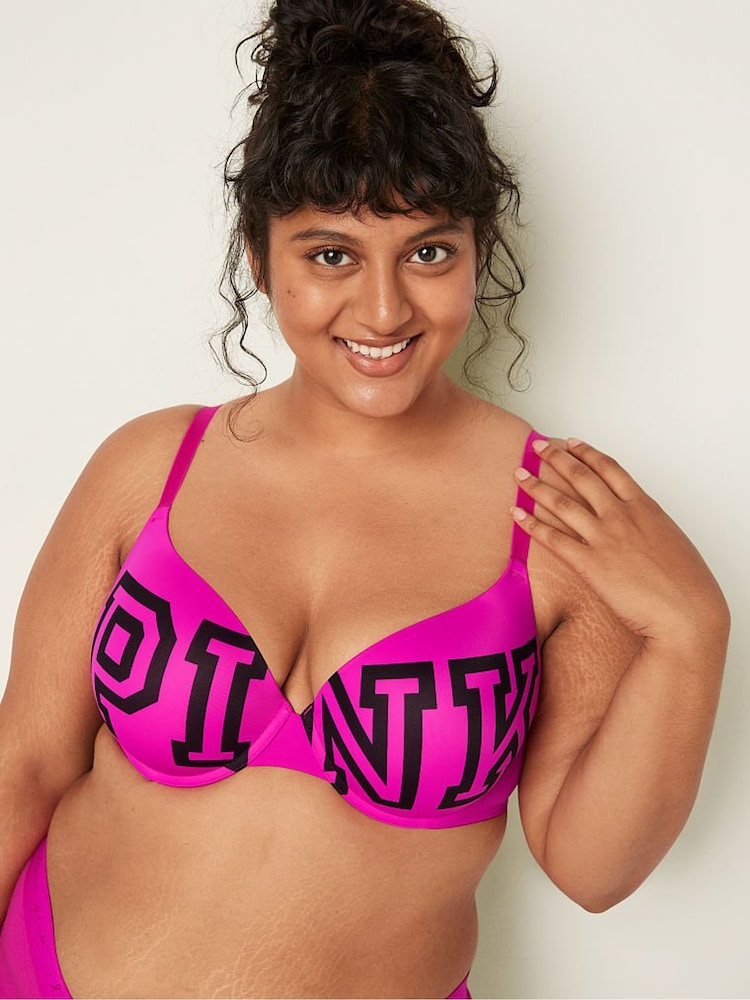 Victoria's Secret PINK PinkNeon Fuchsia Pink Smooth Push Up T-Shirt Bra - Image 1 of 5