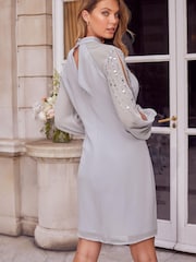 Lipsy Embellished visoki ovratnik; z visokim ovratnikom dolg rokav; z dolgimi rokavi Shift obleka - Slika 2 iz 4