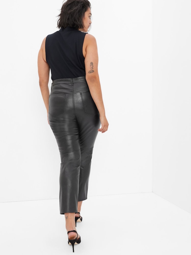 Gap Black High Waisted Slim Cigarette Faux-Leather Trousers - Image 2 of 5 Gap Black High Waisted Slim Cigarette Faux-Leather Trousers - Image 2 of 5