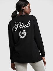 Victoria's Secret PINK Pure Black Long Sleeve Long Sleeve Oversized Campus T-Shirt - Image 2 of 4