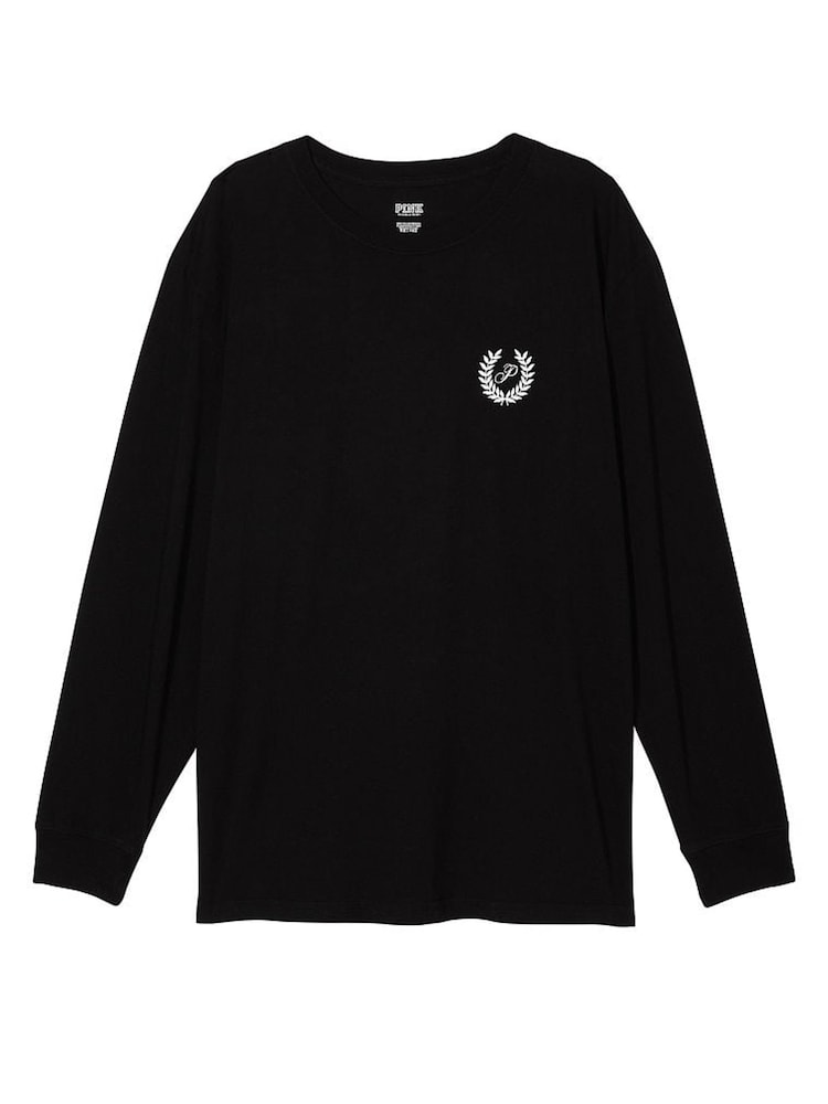 Victoria's Secret PINK Pure Black Long Sleeve Long Sleeve Oversized Campus T-Shirt - Image 4 of 4