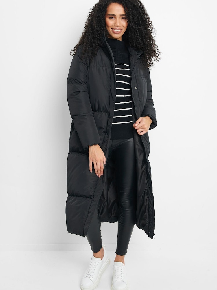 Threadbare Black Longline Hooded Padded Coat - Image 1 of 4