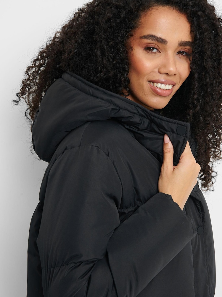 Threadbare Black Longline Hooded Padded Coat - Image 4 of 4 Threadbare Black Longline Hooded Padded Coat - Image 4 of 4