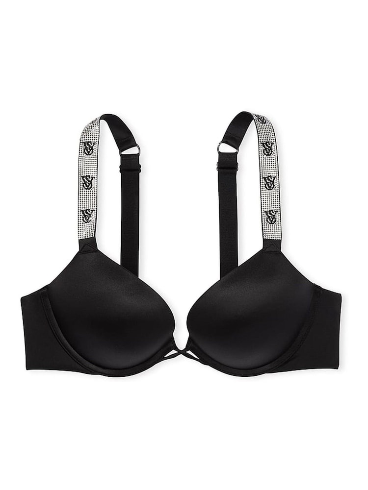 Victoria's Secret Black Monogram Bombshell Add 2 Cups Push Up Shine Strap Bra - Image 3 of 3