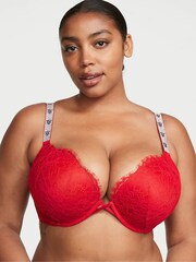 Victoria's Secret Lipstick Red Monogram Bombshell Add 2 Cups Push Up Shine Strap Push Up Bra - Image 1 of 2