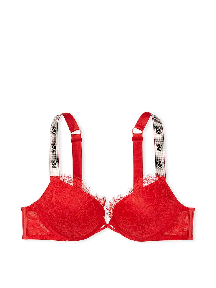 Victoria's Secret Lipstick Red Monogram Bombshell Add 2 Cups Push Up Shine Strap Push Up Bra - Image 2 of 2