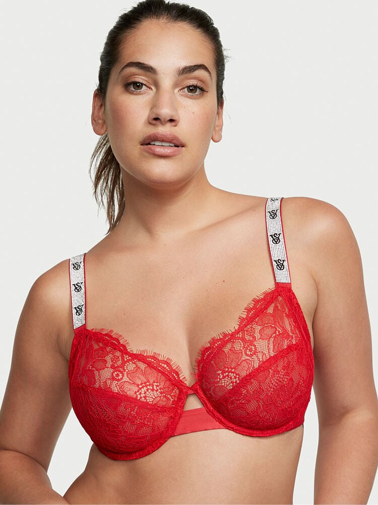 Victoria's Secret Lipstick Red Shine Strap Monogram Demi Bra - Image 1 of 3
