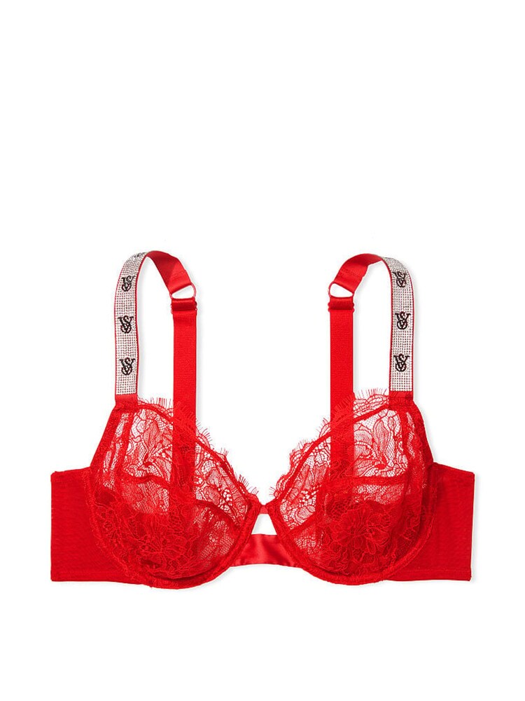 Victoria's Secret Lipstick Red Shine Strap Monogram Demi Bra - Image 3 of 3