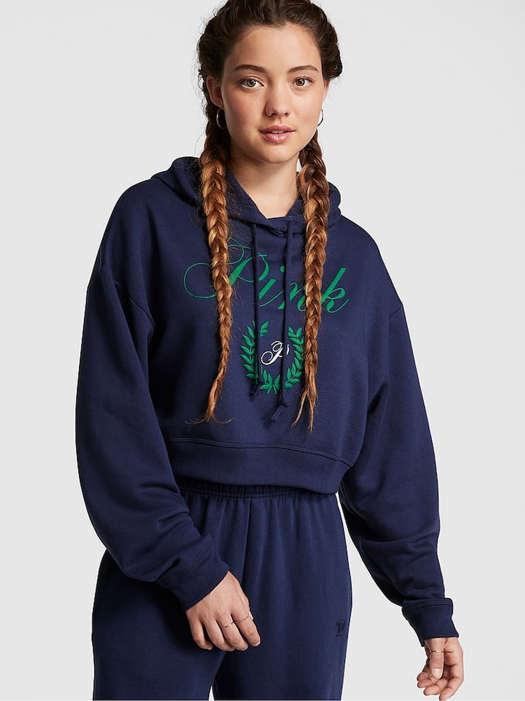 Victoria's Secret PINK Midnight Navy Blue Fleece Cropped Hoodie - Image 1 of 4
