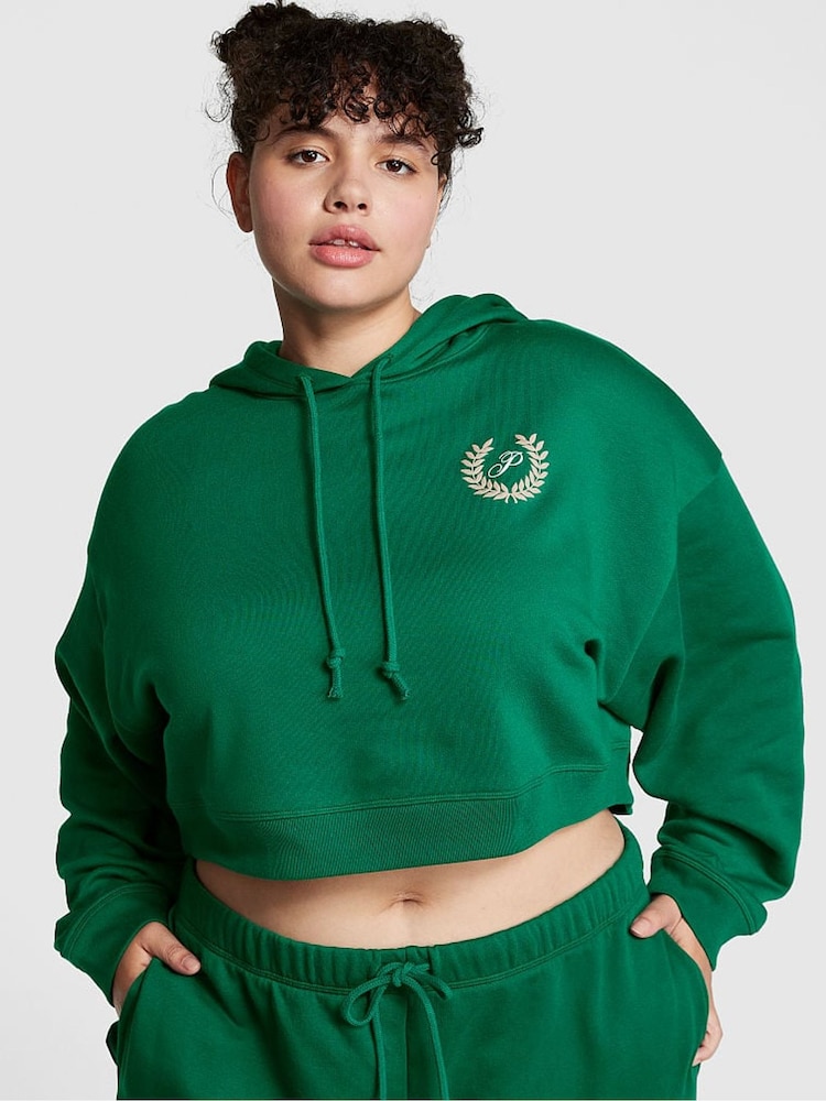 Victoria's Secret PINK Garnet Green Fleece Cropped Hoodie - Image 1 of 4