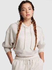 Victoria's Secret PINK Heather Oatmeal Beige Fleece Cropped Hoodie - Image 1 of 4