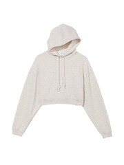 Victoria's Secret PINK Heather Oatmeal Beige Fleece Cropped Hoodie - Image 4 of 4