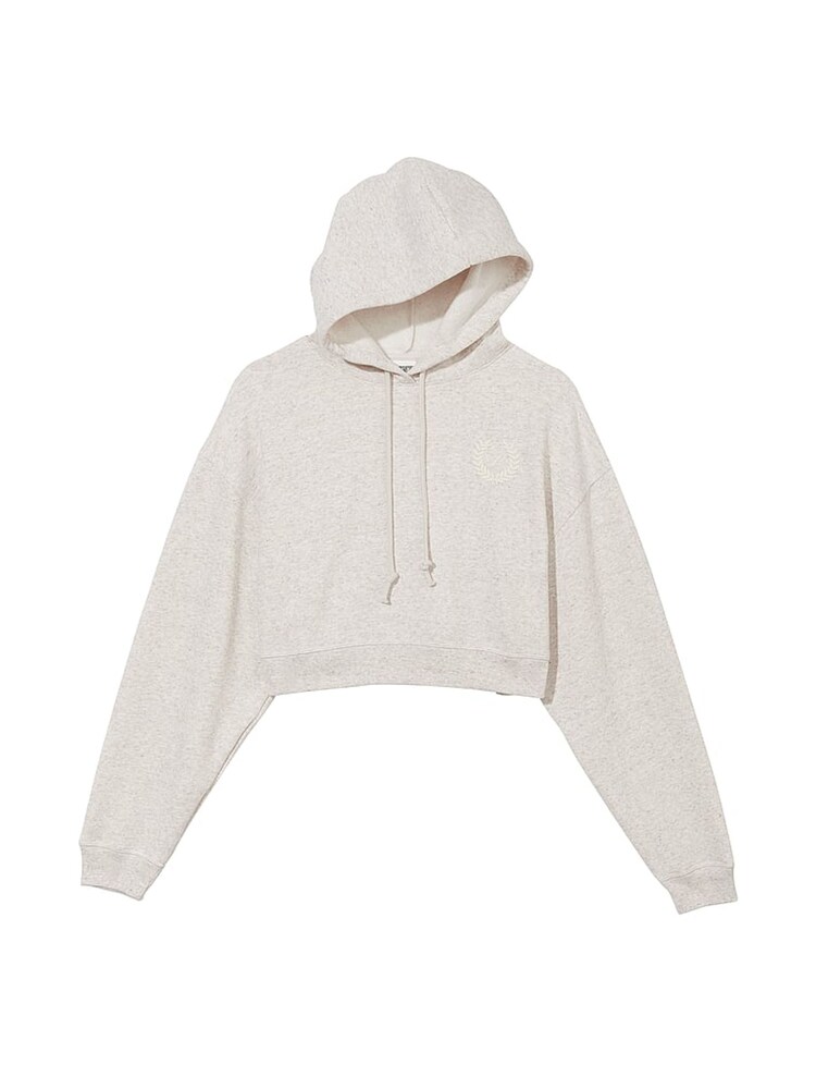 Victoria's Secret PINK Heather Oatmeal Beige Fleece Cropped Hoodie - Image 4 of 4