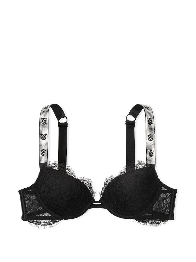 Victoria's Secret Black Monogram Push Up Shine Strap Bra - Image 3 of 3