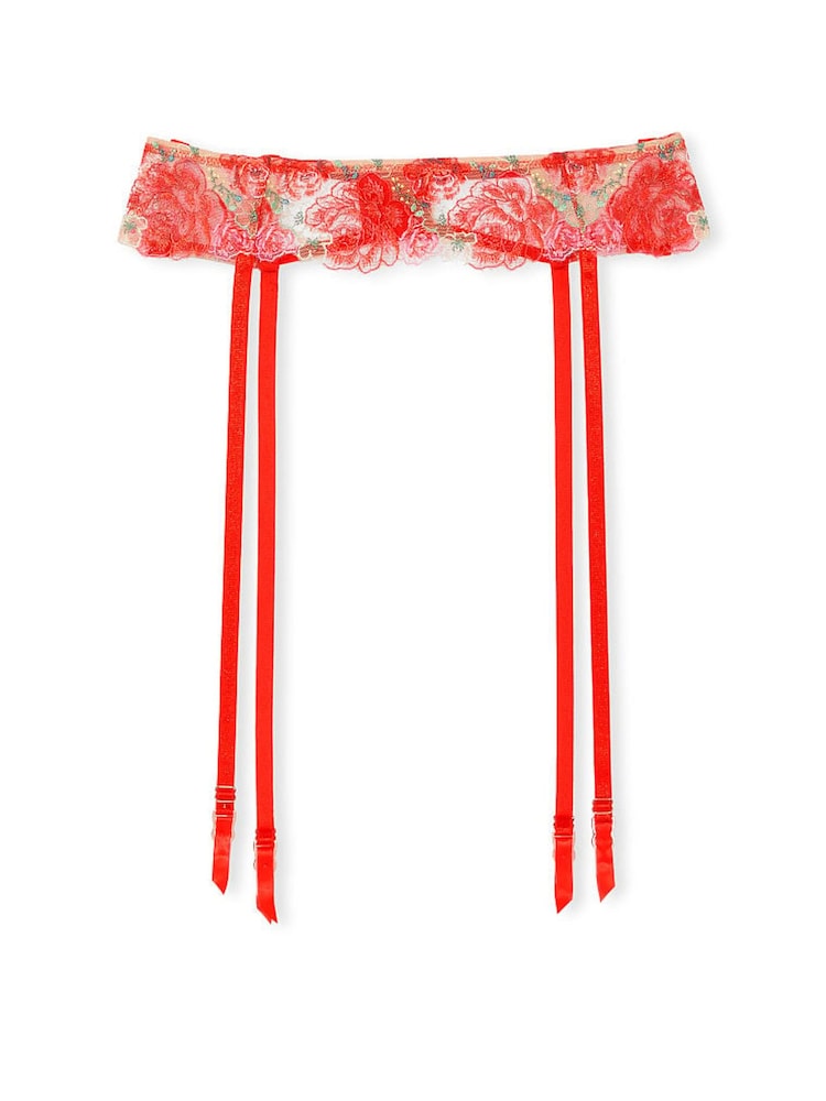 Victoria's Secret Tomato Red Embroidered Illuminating Blooms Garter - Image 2 of 2
