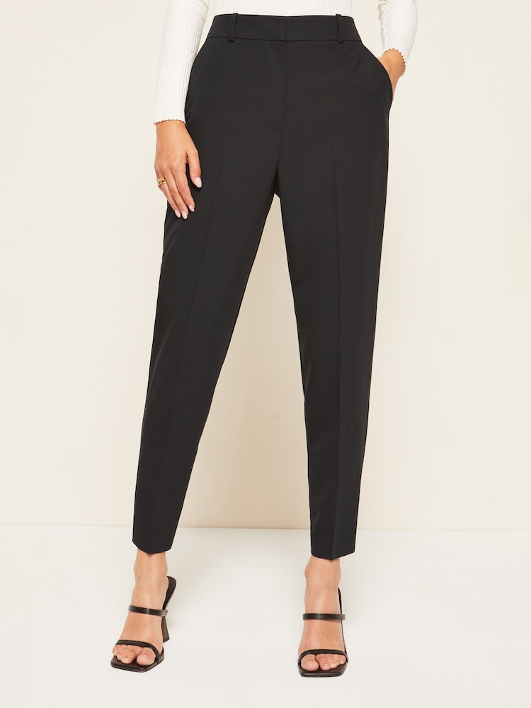 Friends Like These Jet Black Petite Tailored Ankle Grazer Trousers - Image 1 of 4 Friends Like These Jet Black Petite Tailored Ankle Grazer Trousers - Image 1 of 4