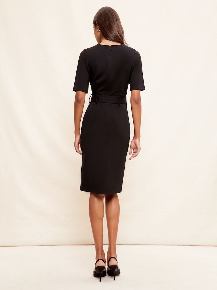 Friends Like These Black Tailored Short Sleeve Belted Midi Dress - Image 4 of 4 Friends Like These Black Tailored Short Sleeve Belted Midi Dress - Image 4 of 4