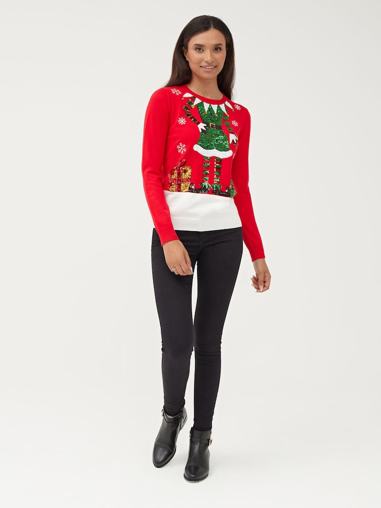 Society 8 Red Elf Matching Family Elf Christmas Jumper - Image 2 of 5