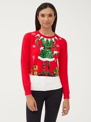 Society 8 Red Elf Matching Family Elf Christmas Jumper - Image 4 of 5