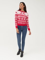 Society 8 Red Reindeer Fairisle Matching Family Reindeer Christmas Jumper - Image 2 of 5