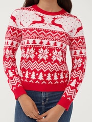 Society 8 Red Reindeer Fairisle Matching Family Reindeer Christmas Jumper - Image 4 of 5