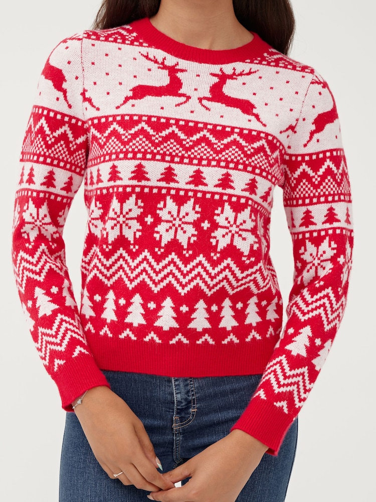 Society 8 Red Reindeer Fairisle Matching Family Reindeer Christmas Jumper - Image 4 of 5