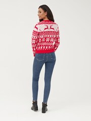 Society 8 Red Reindeer Fairisle Matching Family Reindeer Christmas Jumper - Image 5 of 5
