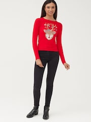 Society 8 Red Reindeer Matching Family Reindeer Christmas Jumper - Image 3 of 5