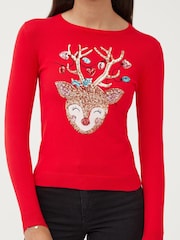 Society 8 Red Reindeer Matching Family Reindeer Christmas Jumper - Image 5 of 5