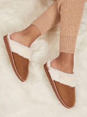 Lipsy Tan Brown Faux Fur Mule Slipper - Image 1 of 2