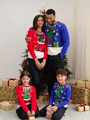 Society 8 Blue Elf Matching Family Elf Christmas Jumper - Image 1 of 5