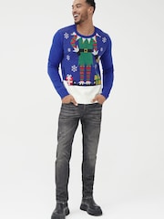 Society 8 Blue Elf Matching Family Elf Christmas Jumper - Image 2 of 5